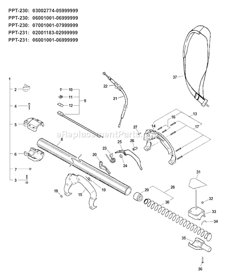 Page L Diagram and Parts List for PPT-230 07001128-07999999 Echo Pole Saw