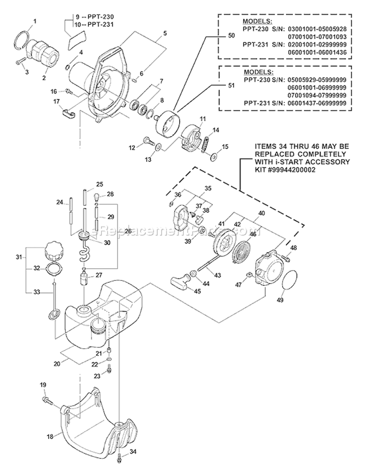 Page G Diagram and Parts List for PPT-230 07001128-07999999 Echo Pole Saw