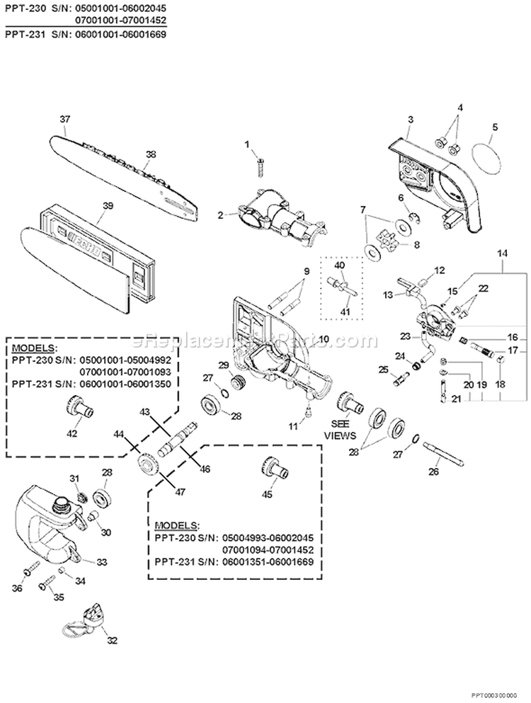 Page H Diagram and Parts List for PPT-230 07001128-07999999 Echo Pole Saw