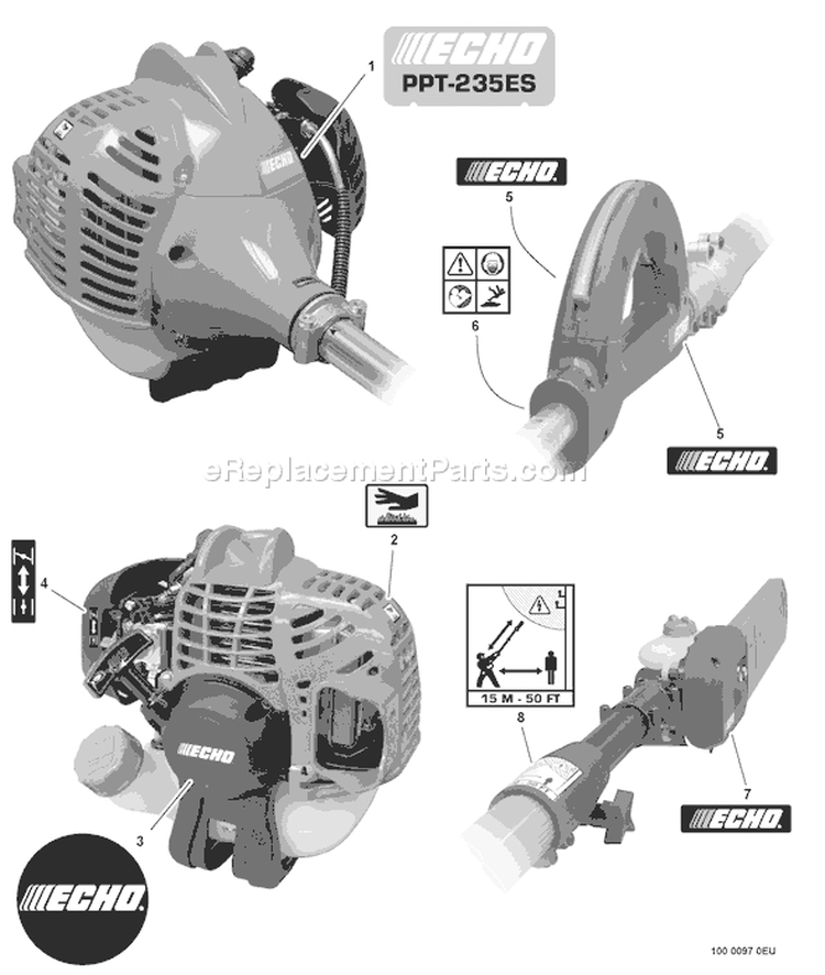 Page M Diagram and Parts List for PPT-235ES S07037001001-S07037999999 Echo Pole Saw