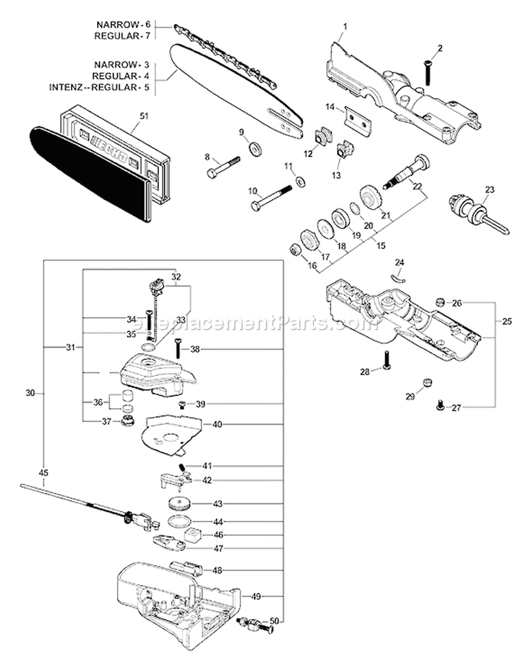Page D Diagram and Parts List for PPT-2400 Type 1E -001001-505899 Echo Pole Saw