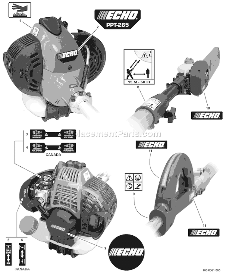 Page M Diagram and Parts List for PPT-265 E08411001001-E08411004206 Echo Pole Saw