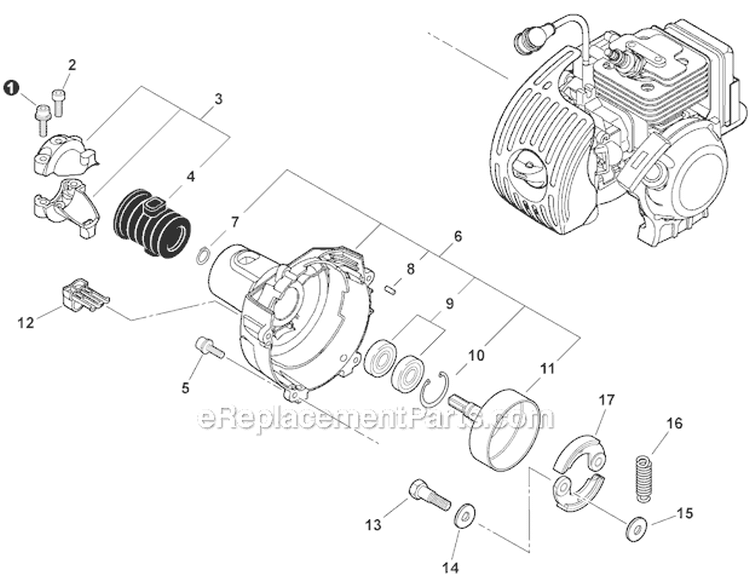 Clutch Fan Case Diagram and Parts List for PPT-266H E04411001001-E04411999999 Echo Pole Saw
