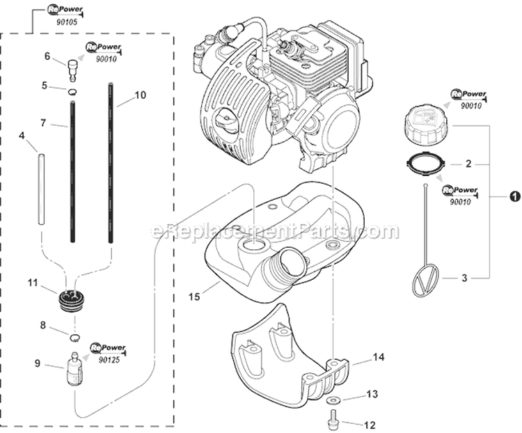 Fuel System Diagram and Parts List for PPT-266H E04411001001-E04411999999 Echo Pole Saw