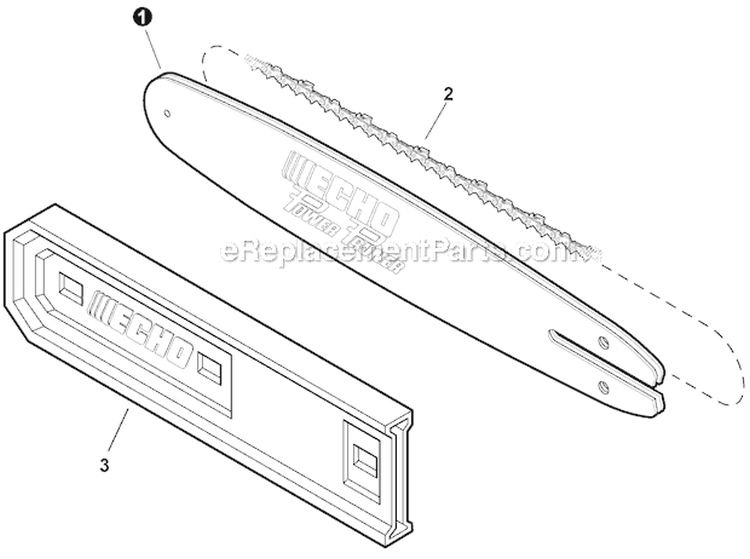 Standard Guide Bar, Sawing Chain Diagram and Parts List for PPT-266H E04512001001-E04512999999 Echo Pole Saw