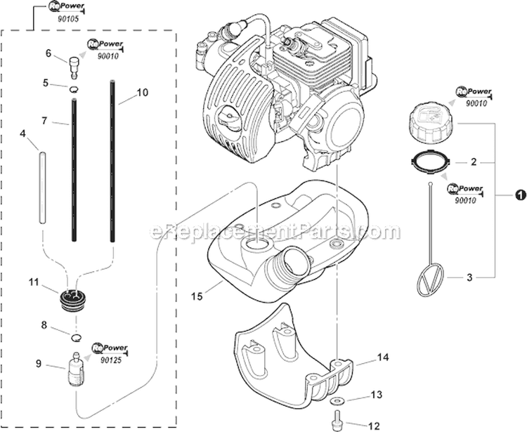 Fuel System Diagram and Parts List for PPT-266H E04512001001-E04512999999 Echo Pole Saw