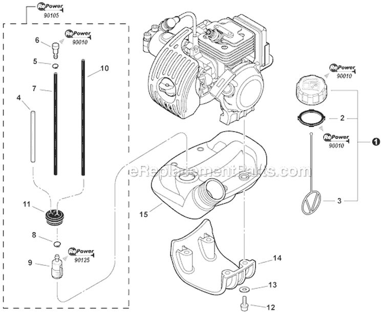 Fuel System Diagram and Parts List for PPT-266 E04111001001-E04111999999 Echo Pole Saw