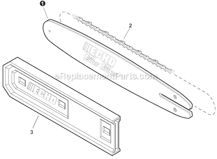 Standard Guide Bar, Sawing Chain Diagram and Parts List for PPT-266 E04111001001-E04111999999 Echo Pole Saw