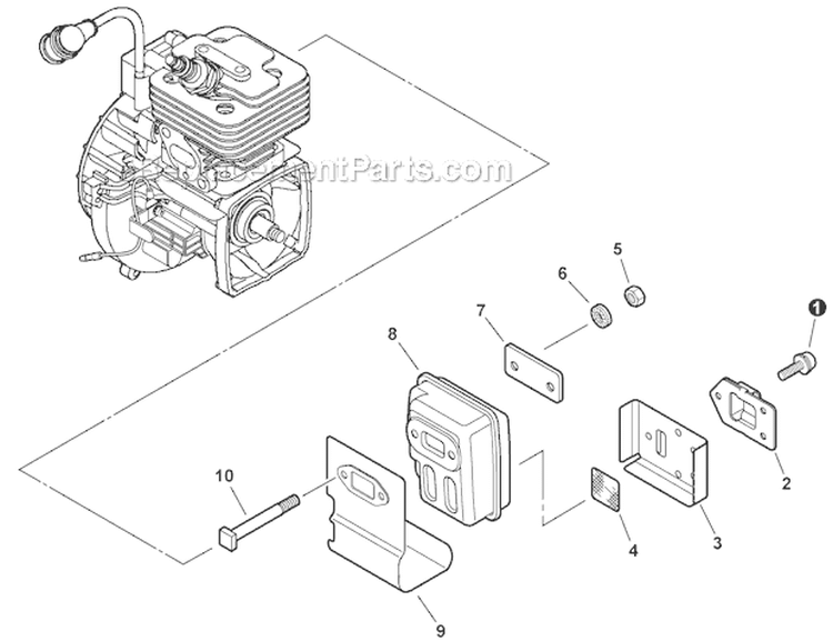 Exhaust Diagram and Parts List for PPT-266 E04111001001-E04111999999 Echo Pole Saw