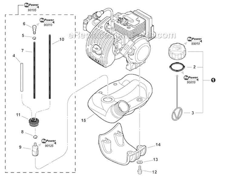 Fuel System Diagram and Parts List for PPT-266 E04212001001-E04212999999 Echo Pole Saw