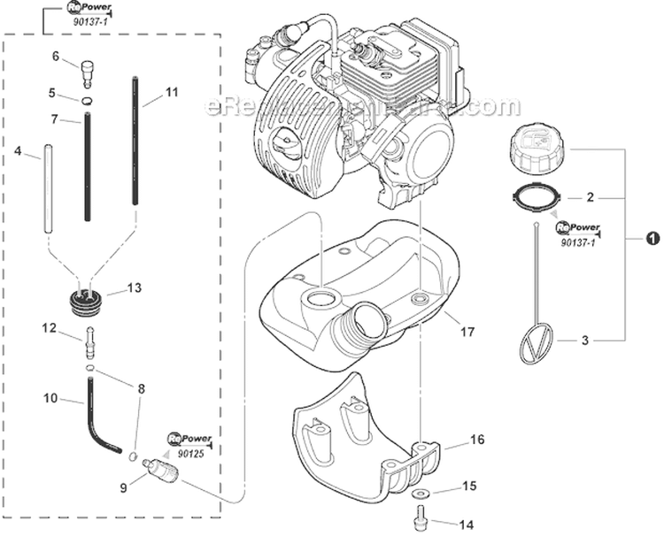 Fuel System Diagram and Parts List for PPT-266 E04212001001-E04212999999 Echo Pole Saw
