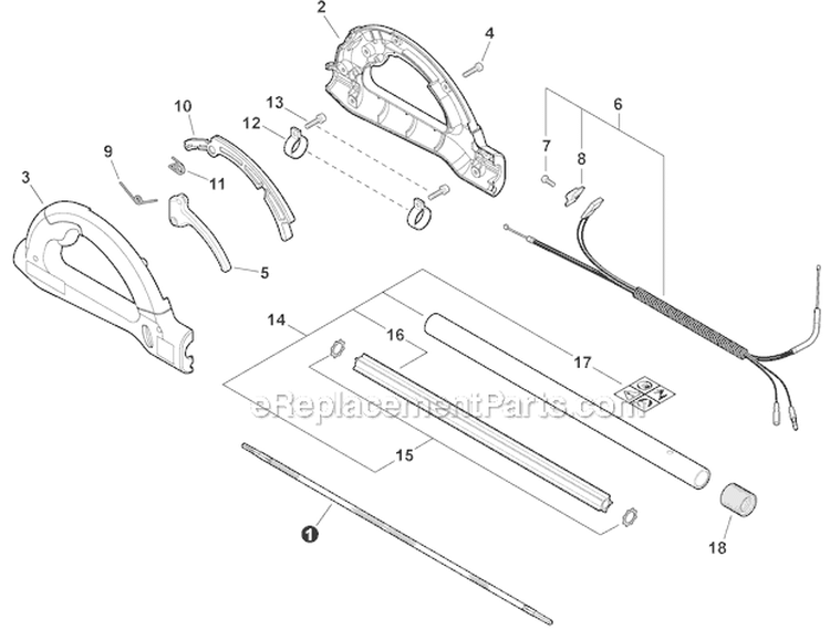 Control Handle, Pipe Assy Diagram and Parts List for PPT-266 E04212001001-E04212999999 Echo Pole Saw