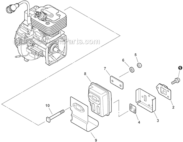Exhaust Diagram and Parts List for PPT-266 E04212001001-E04212999999 Echo Pole Saw