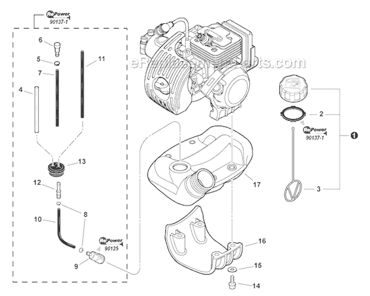 Fuel System Diagram and Parts List for PPT-266 E04313001001-E04313999999 Echo Pole Saw