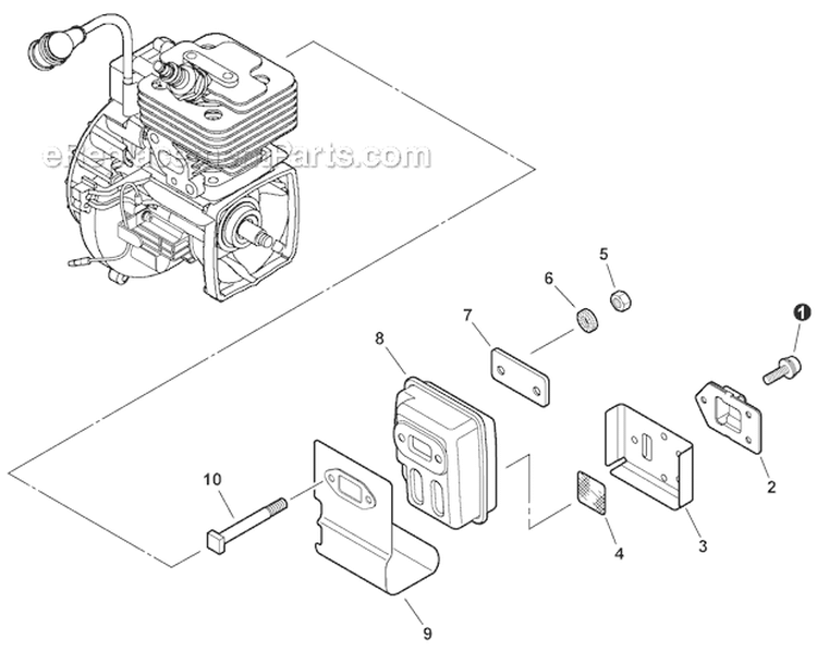 Exhaust Diagram and Parts List for PPT-266 E04313001001-E04313999999 Echo Pole Saw