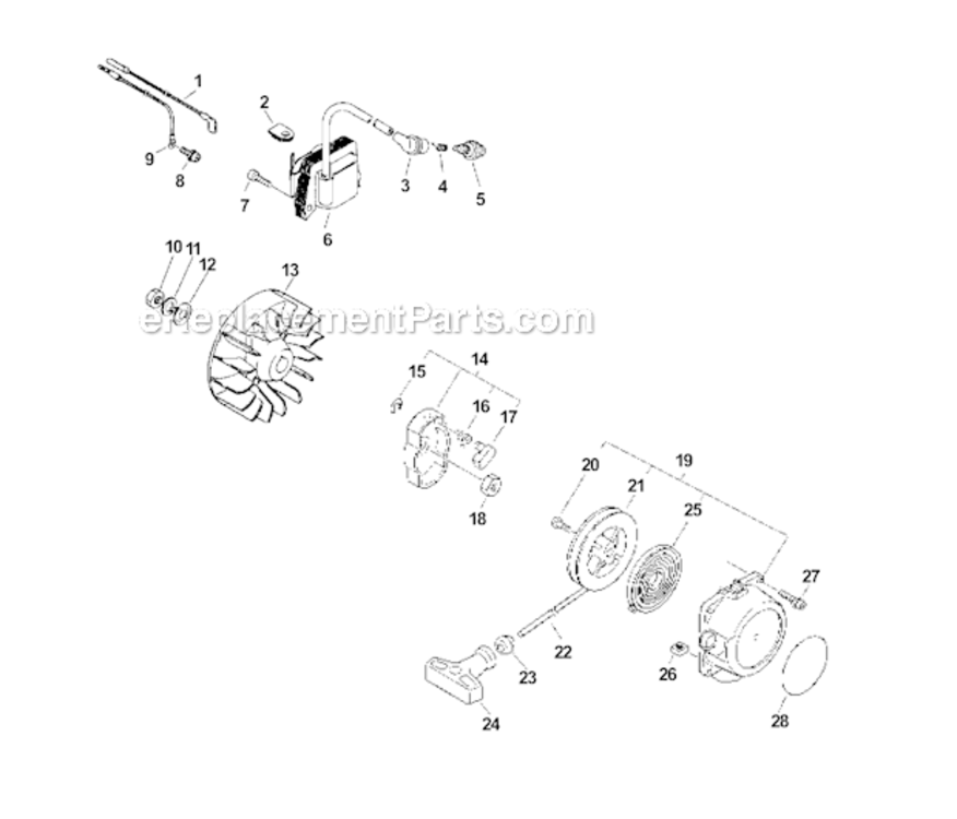 Ignition_Starter_Flywheel Diagram and Parts List for PAS-2601  Echo Trimmer