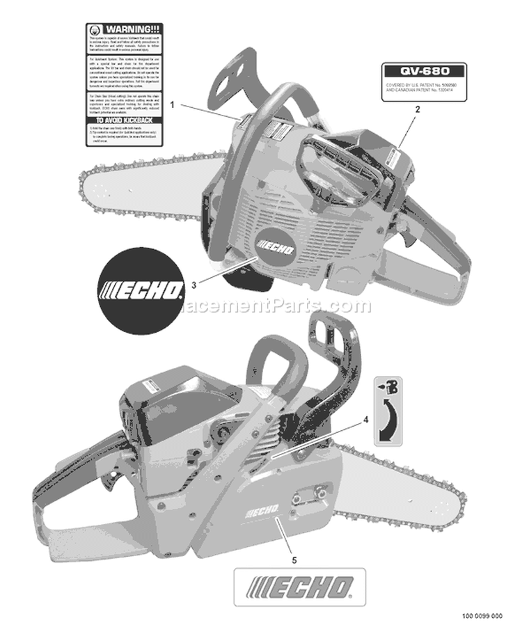 Page H Diagram and Parts List for QV-680 C03403001001-C03403999999 Echo Chainsaw