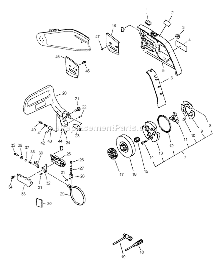 Page B Diagram and Parts List for QV-8000 Type 1 -After S/N 001001 Echo Chainsaw