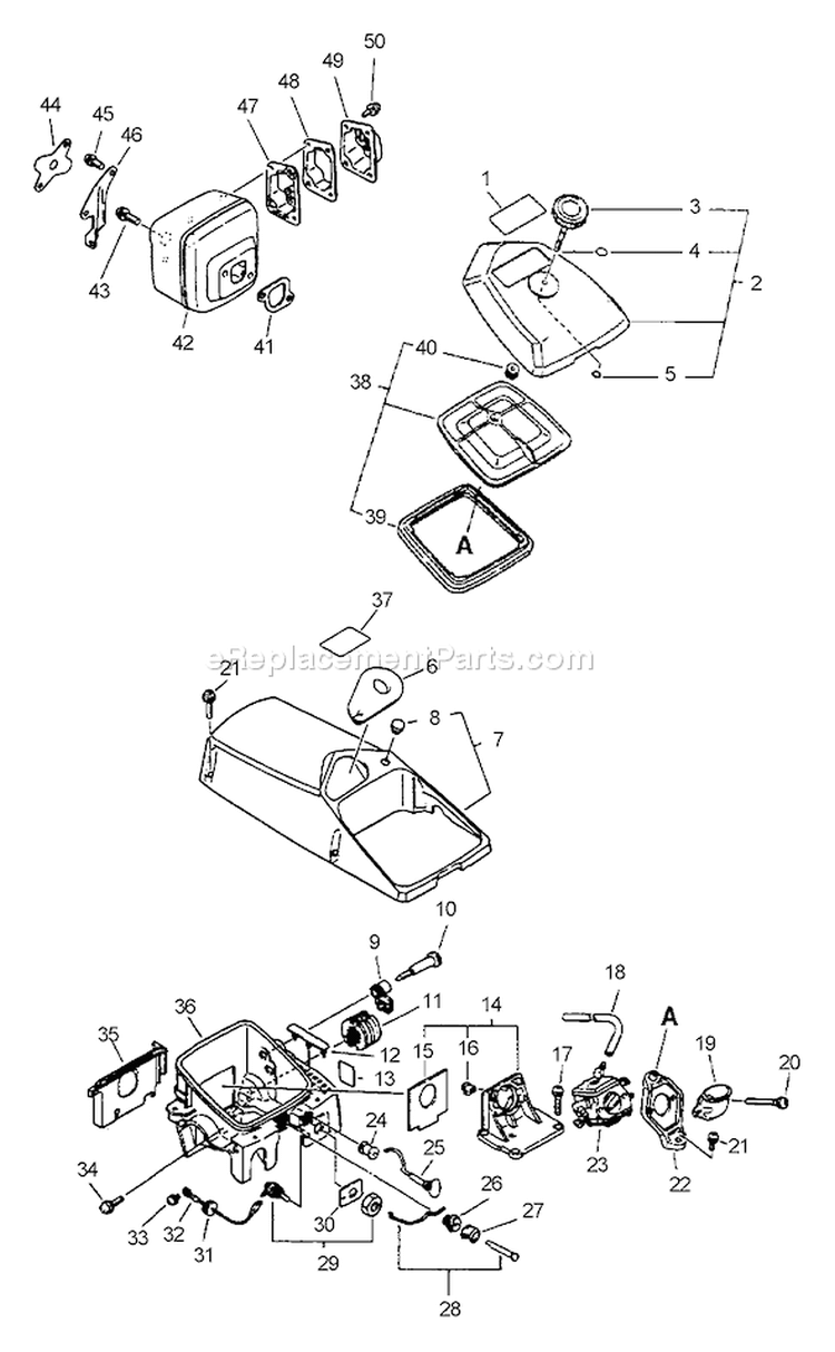 Page F Diagram and Parts List for QV-8000 Type 1 -After S/N 001001 Echo Chainsaw