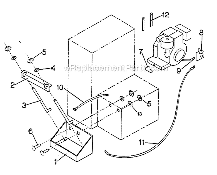 Battery Box Diagram and Parts List for SH-8000E 1991-1992 Echo Chipper Shredder