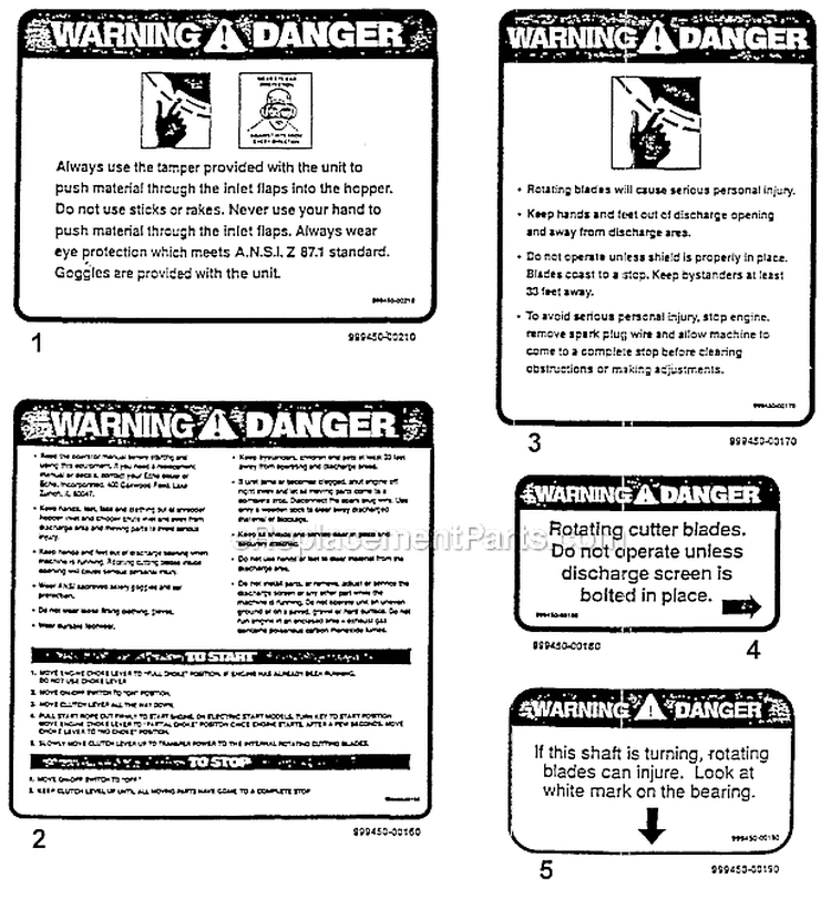Decals Diagram and Parts List for SH-8000E 1991-1992 Echo Chipper Shredder