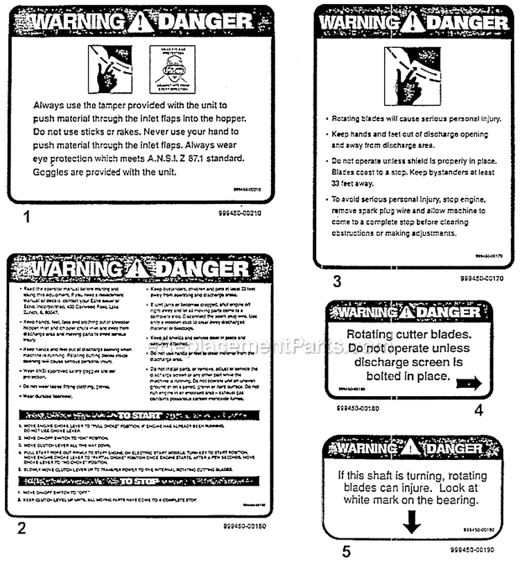 Decals Diagram and Parts List for SH-8000IC SN: E081543 -1992-1993 Echo Chipper Shredder