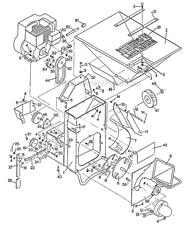 Shredder Frame Diagram and Parts List for SH-8000IC SN: E081543 -1992-1993 Echo Chipper Shredder