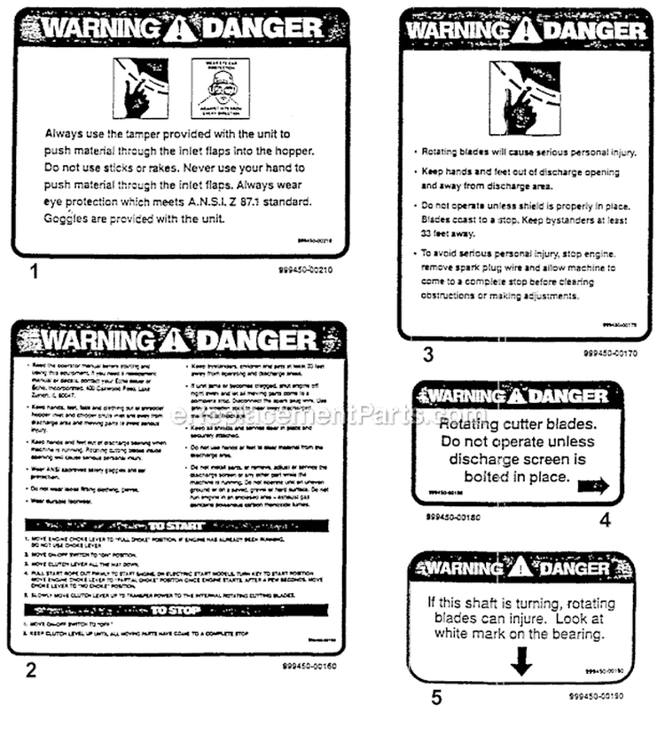 Decals Diagram and Parts List for SH-8000 1991-1992 Echo Chipper Shredder