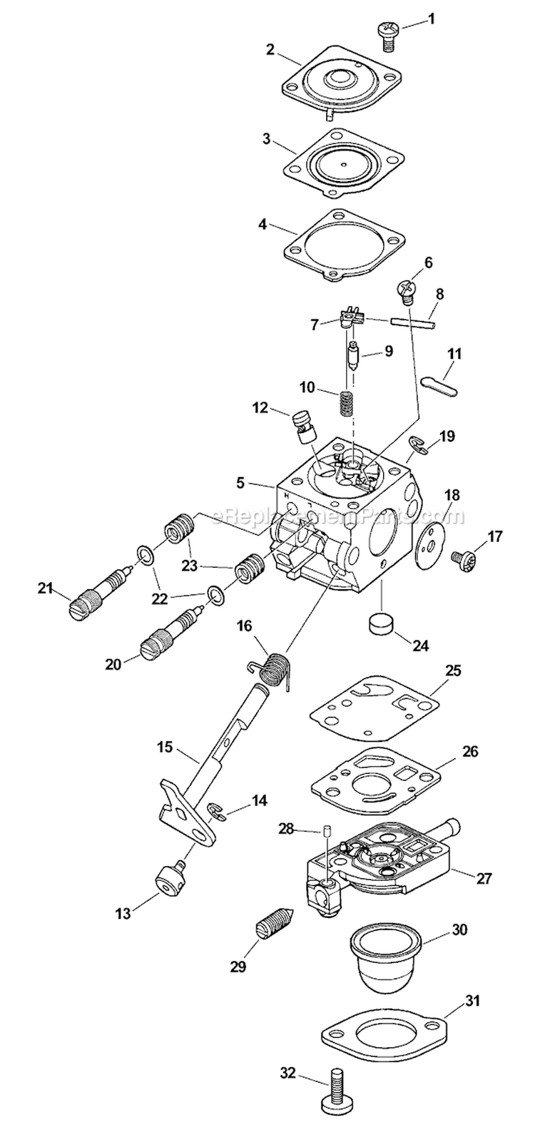 Carburetor Diagram and Parts List for SHC-2100 Type 1 Echo Hedge Trimmer