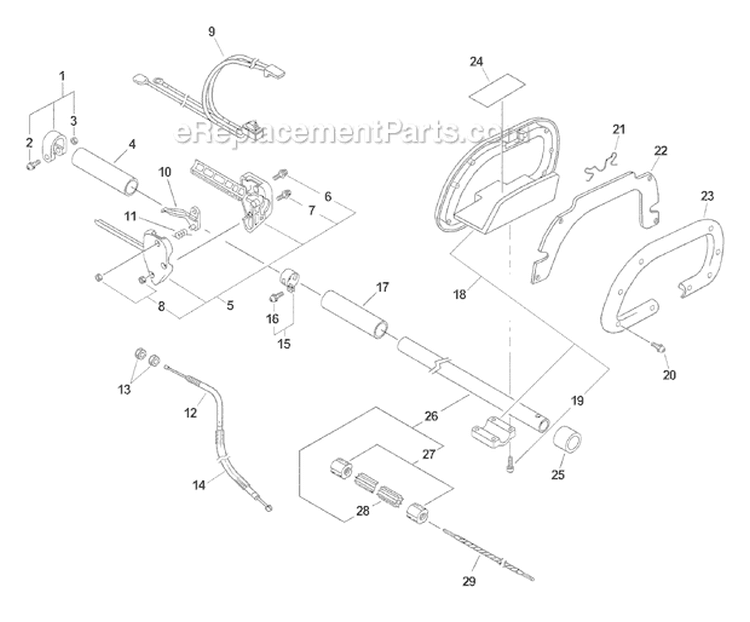 Driveshaft Ignition Switch Throttle Cable Diagram and Parts List for SHC-2100 Type 1 Echo Hedge Trimmer