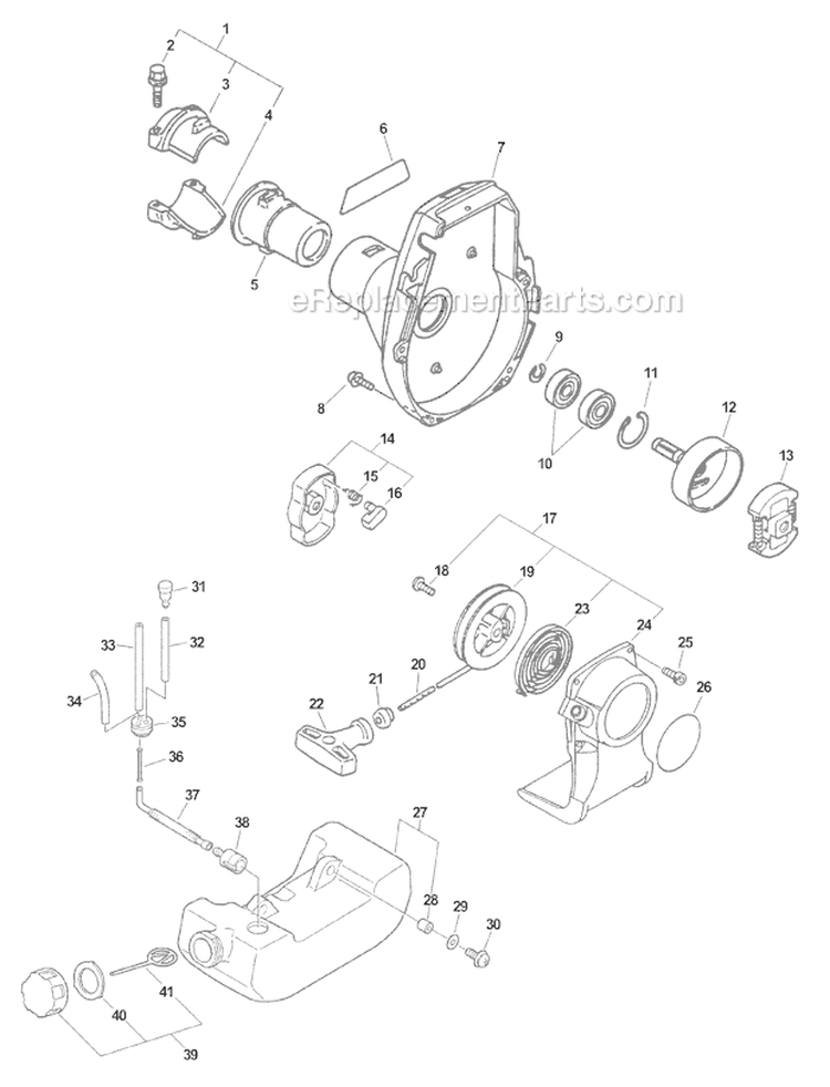 Fan Case Clutch Starter Fuel System Diagram and Parts List for SHC-2100 Type 1 Echo Hedge Trimmer