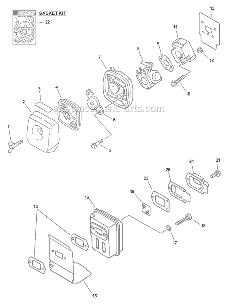 Intake Exhaust Diagram and Parts List for SHC-2100 Type 1 Echo Hedge Trimmer