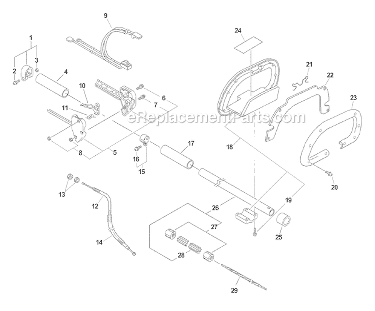 Driveshaft Ignition Switch Throttle Cable Sn 501001-506511 Diagram and Parts List for SHC-2100 Type 1E Echo Hedge Trimmer