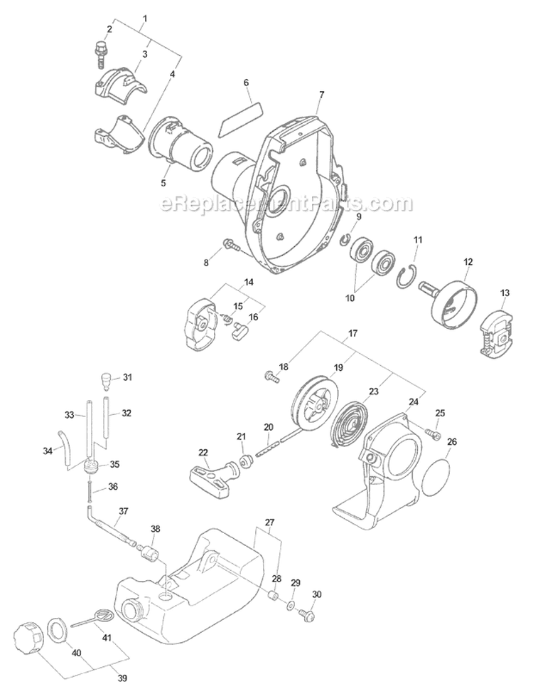 Fan Case Clutch Starter Fuel System Diagram and Parts List for SHC-2100 Type 1E Echo Hedge Trimmer