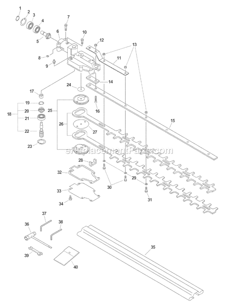 Gearcase Blades Tools Sn001001-004720 Diagram and Parts List for SHC-2100 Type 1E Echo Hedge Trimmer