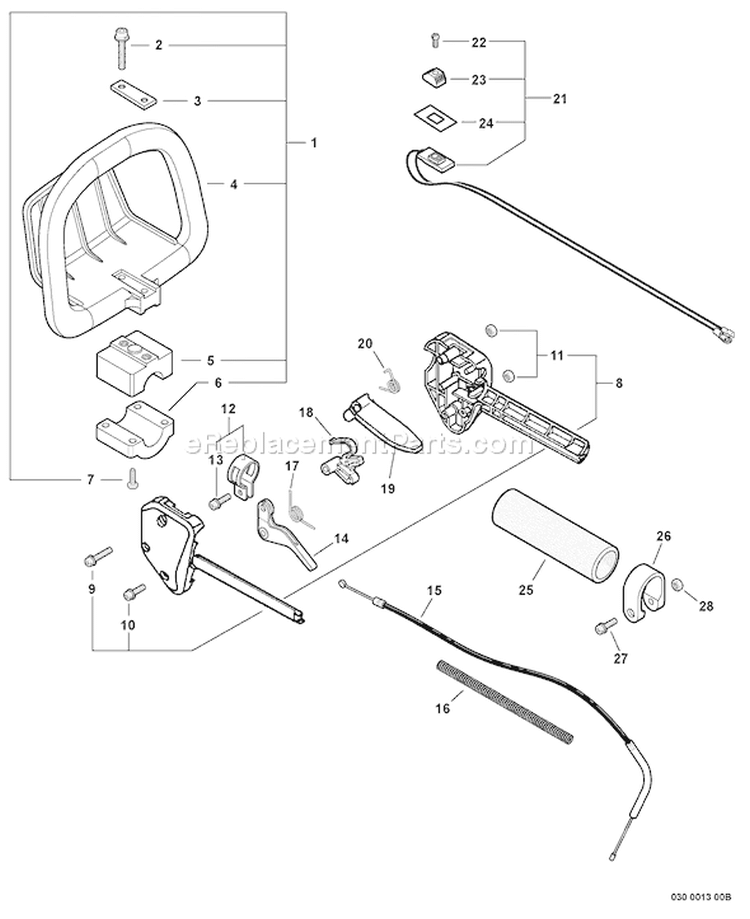 Page H Diagram and Parts List for SHC-210 07001001 - 07001057 Echo Hedge Trimmer
