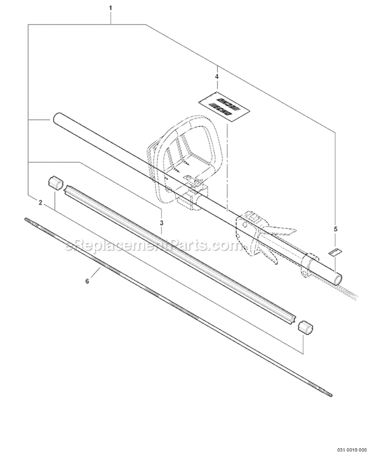 Main Pipe Assembly Diagram and Parts List for SHC-210 10001001-10999999 Echo Hedge Trimmer