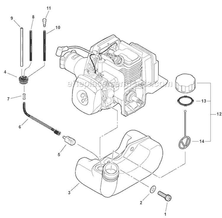 Fuel System Diagram and Parts List for SHC-210 10001001-10999999 Echo Hedge Trimmer