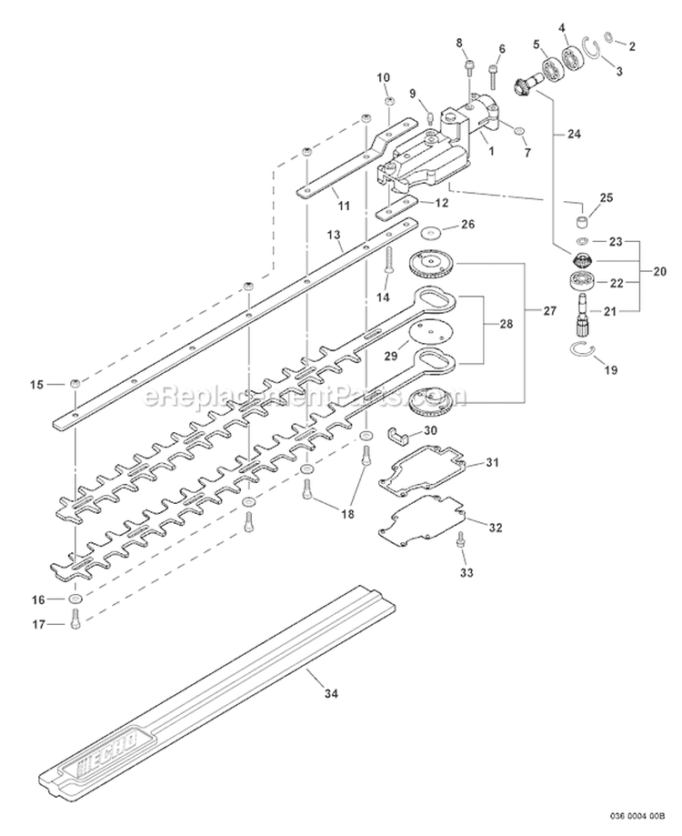 Gear Case Blades Sn 10001001-10001120 Diagram and Parts List for SHC-210 10001001-10999999 Echo Hedge Trimmer