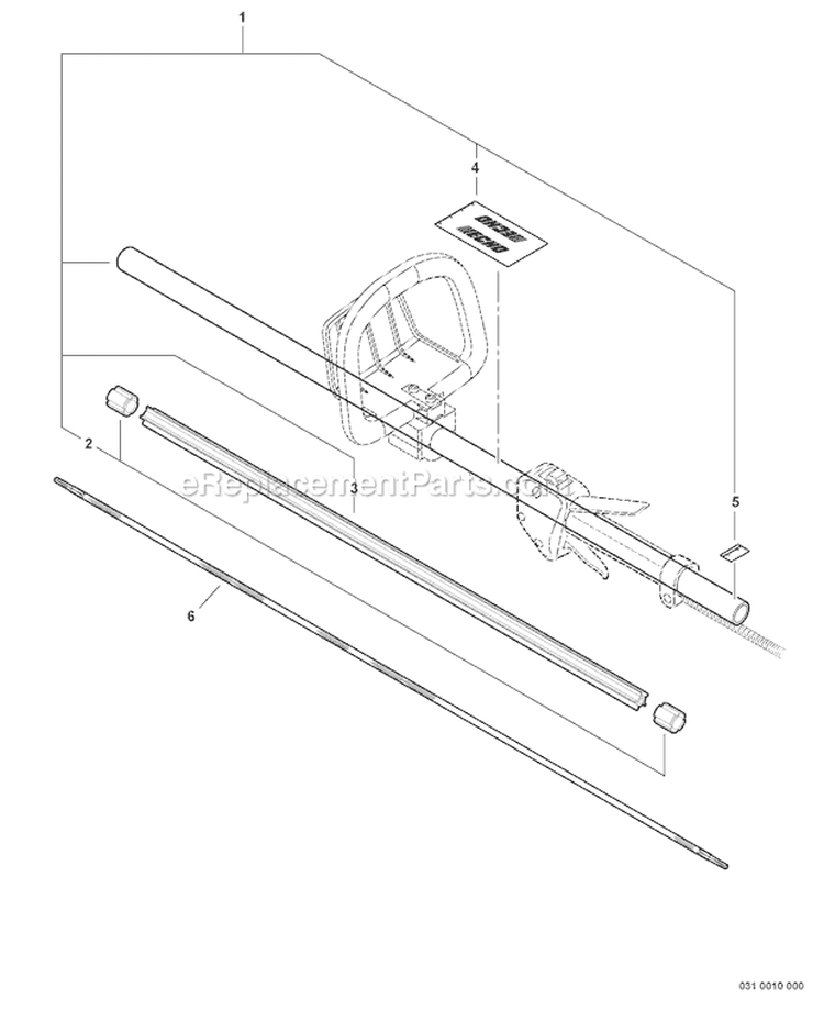 Main Pipe Assembly Diagram and Parts List for SHC-210 S68911001001-S68911999999 Echo Hedge Trimmer