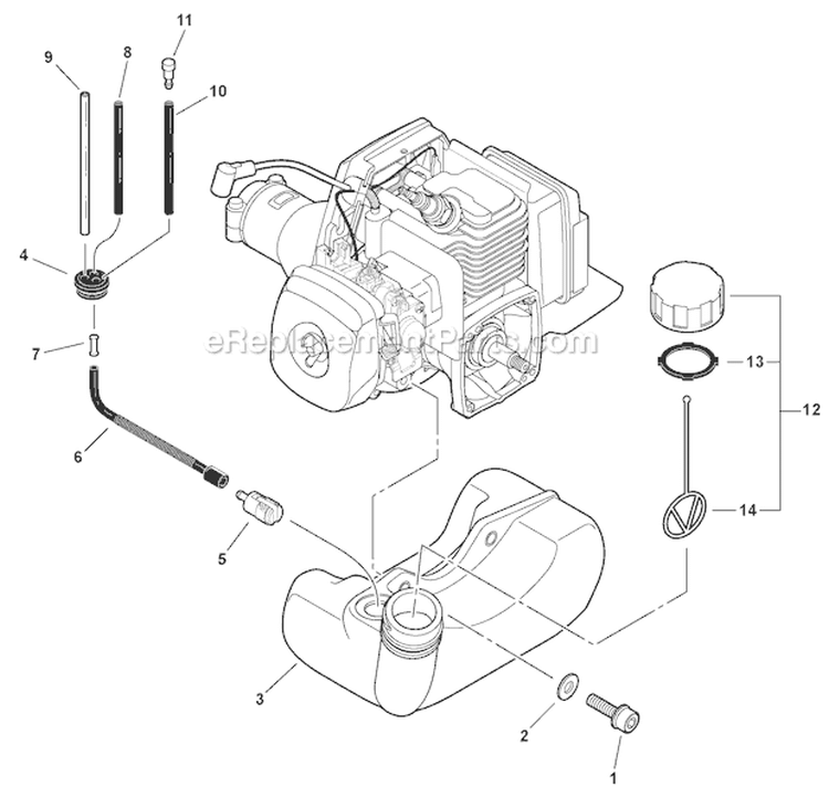 Fuel System Diagram and Parts List for SHC-210 S68911001001-S68911999999 Echo Hedge Trimmer