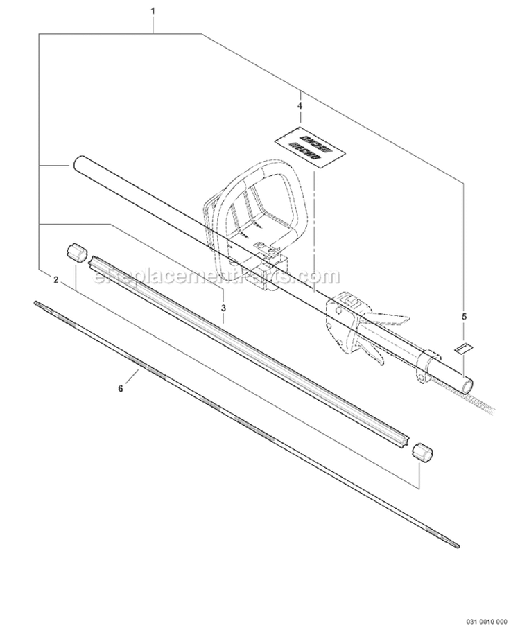 Main Pipe Assembly Diagram and Parts List for SHC-210 S77512001001-S77512999999 Echo Hedge Trimmer