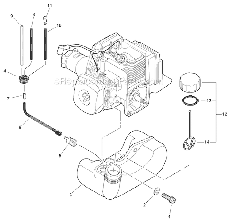 Fuel System Diagram and Parts List for SHC-210 S77512001001-S77512999999 Echo Hedge Trimmer