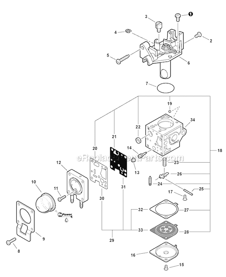 Carburetor Diagram and Parts List for SHC-225S S86012001001-S86012999999 Echo Hedge Trimmer
