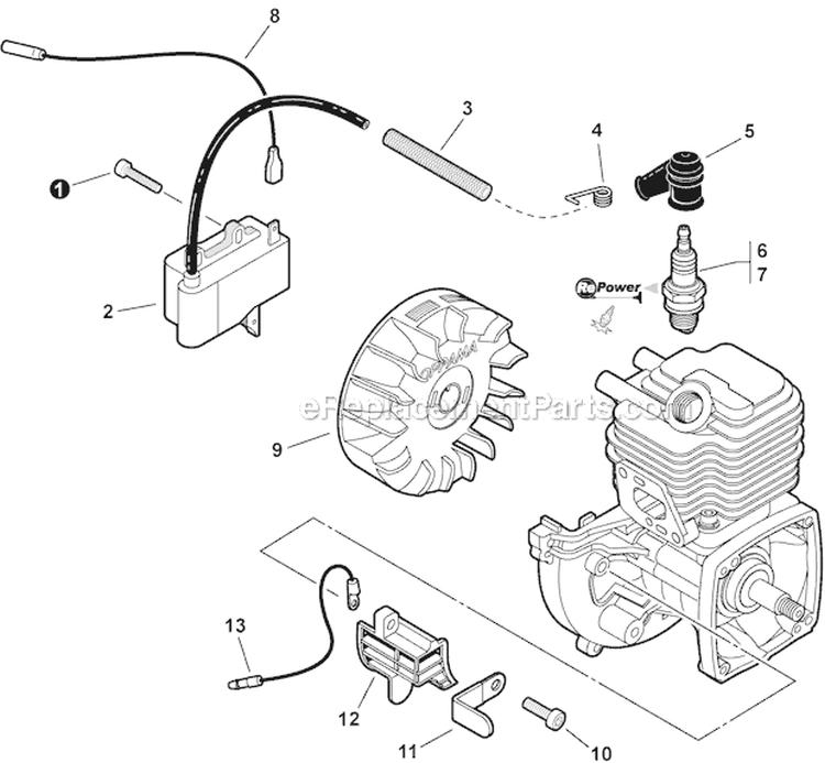 Ignition Diagram and Parts List for SHC-225S S86012001001-S86012999999 Echo Hedge Trimmer