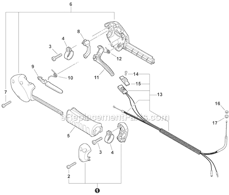 Control Handle and Cable Diagram and Parts List for SHC-225S S86012001001-S86012999999 Echo Hedge Trimmer