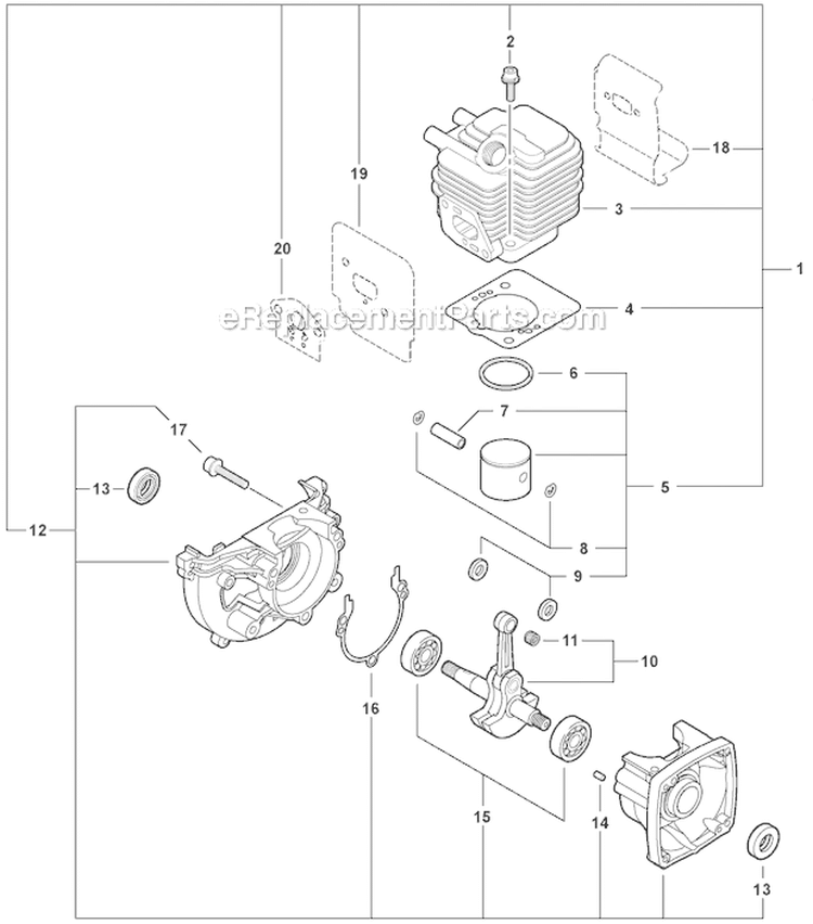 Engine Short Block Diagram and Parts List for SHC-225S S86012001001-S86012999999 Echo Hedge Trimmer