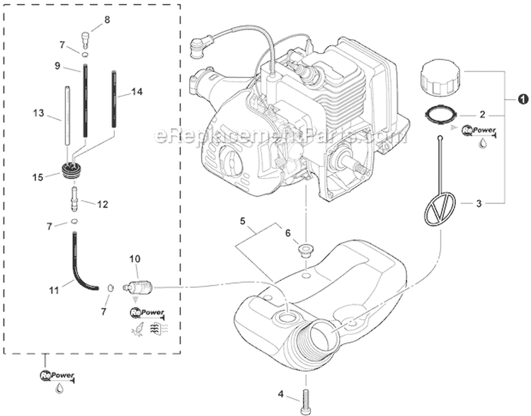 Fuel System Diagram and Parts List for SHC-225S S86012001001-S86012999999 Echo Hedge Trimmer