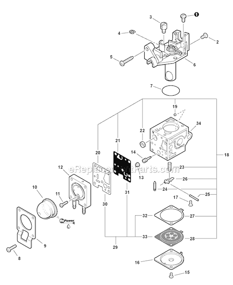 Carburetor Diagram and Parts List for SHC-225S S86213001001-S86213999999 Echo Hedge Trimmer