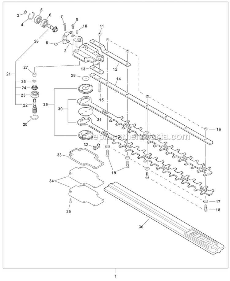 Gear Case Blades Diagram and Parts List for SHC-225S S86213001001-S86213999999 Echo Hedge Trimmer